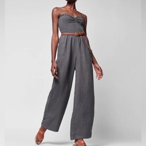 FAHERTY WOMEN GRAY MANDY LINEN SMOCKED JUMPSUIT SIZE L *missing straps*